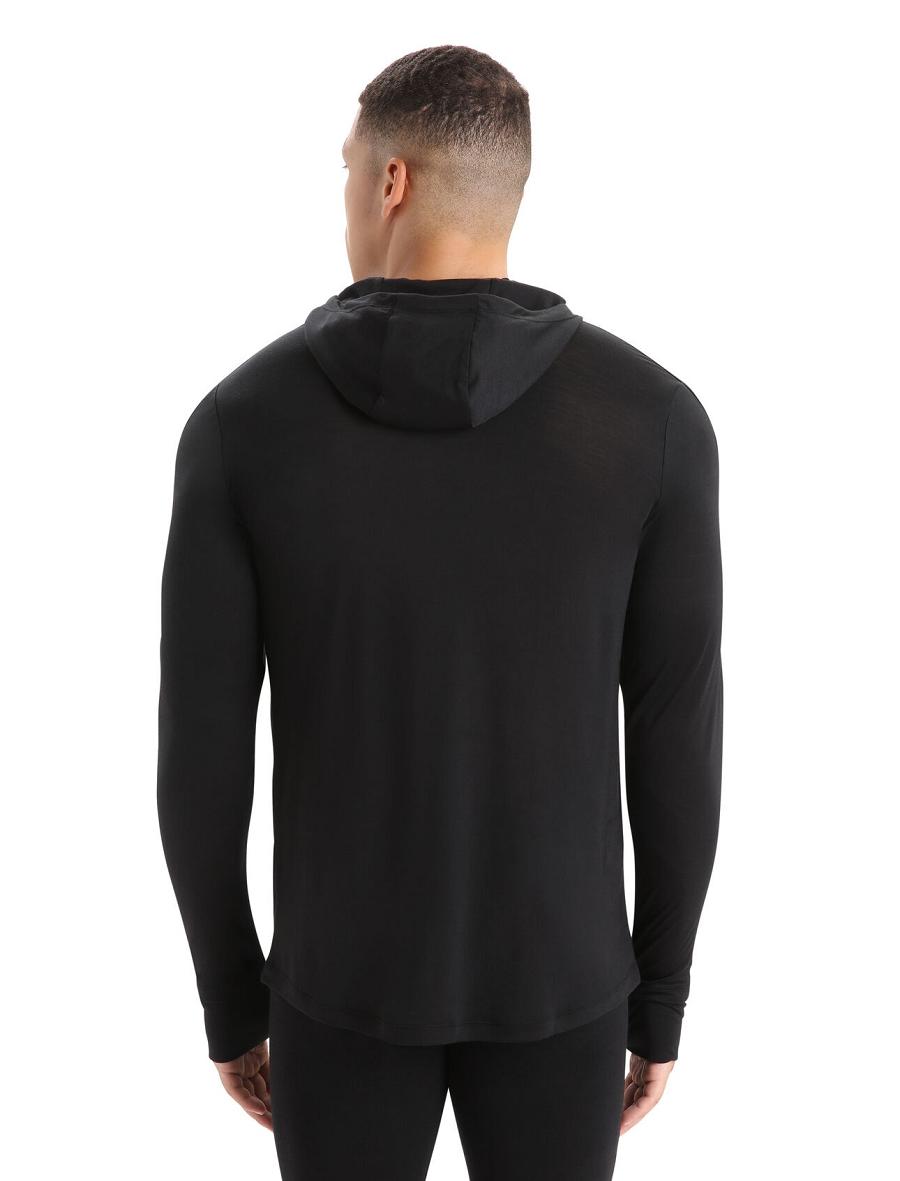 Icebreaker Cool-Lite™ Merino Long Sleeve Férfi Kapucnis Pulóver Fekete | HU 1258YXFU